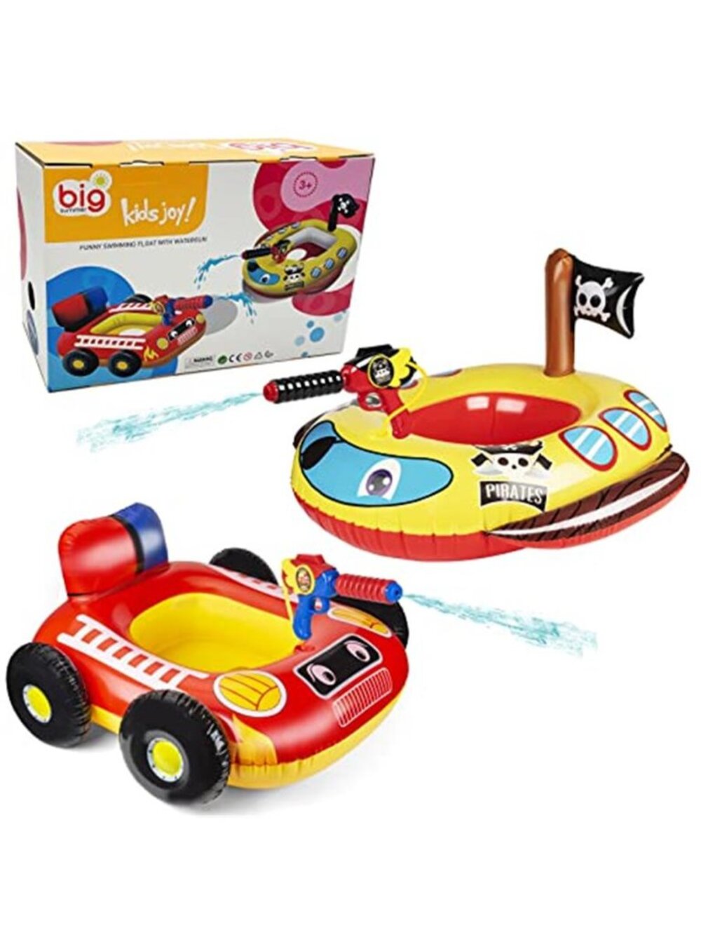 Kids Pool Float Boat with Water Gun Pirate Fire Truck Inflatable Float 2 Pack